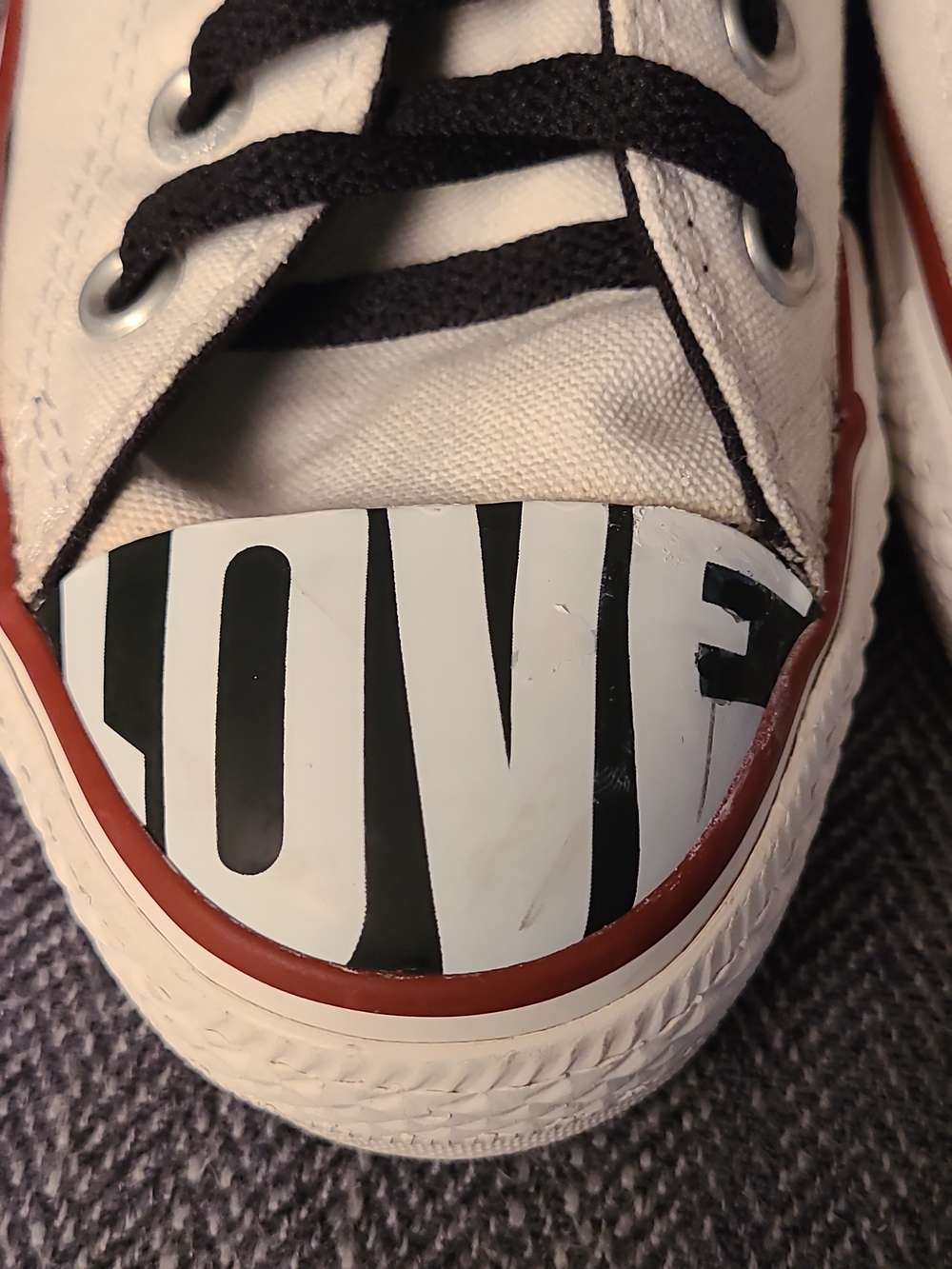 Limited Edition Converse White Low-Top Sneakers Love Hate Graphics Unisex M5 W7 - Picture 6 of 16